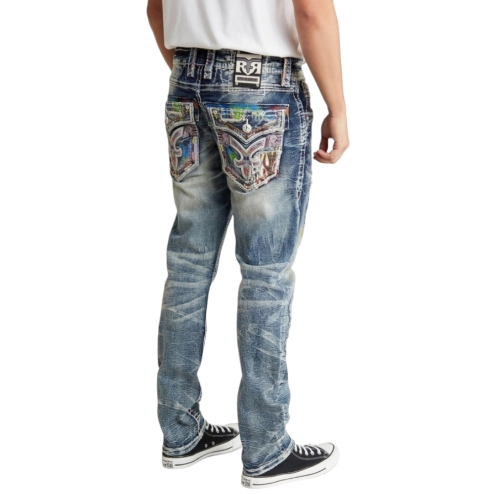 🆕️Rock Exhibition by Rock Revival LE Ruth Distressed Slim Taper Jeans. 40x32 - Picture 4 of 12